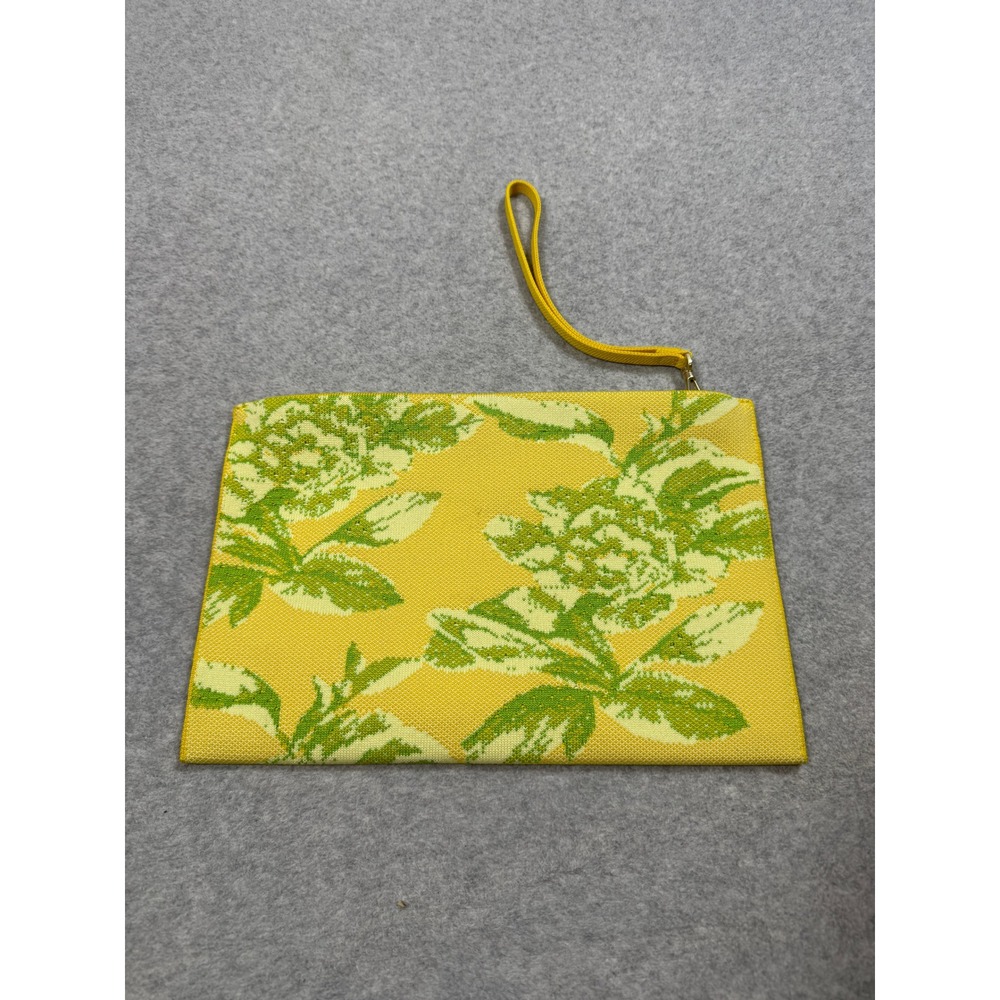 Rothys Yellow Green Floral Knit Wristlet Clutch Bag Large Pouch Zip Top